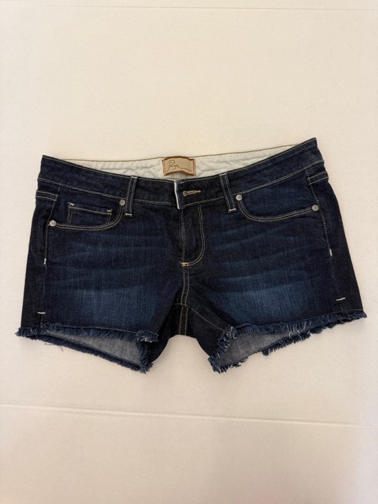 PAIGE Pants - PAIGE Dark Indigo Frayed Hem Jean Shorts